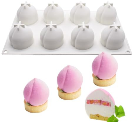 3D Peach Shape Silicone Mold Dessert Silicone Cake Mold For Baking Fondant Mould Fruit Shape Sugar Candy Jelly Bakeware Chocolates Mould (8-Peach)