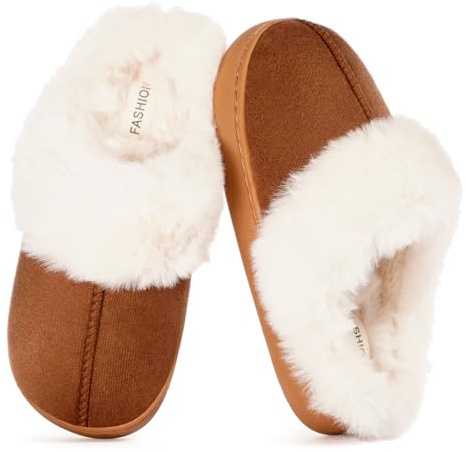 ZUSERIS Chaussons Enfant Hiver Pantoufles Fille Maison Chaussures Intérieur Chaudes Chaussons Garçon Peluche Mules Antidérapantes Résistant，Beige，32-33EU