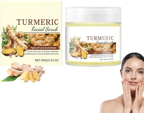 Gommages Visage Vitamine C & Curcuma, Gommage Éclaircissant à la Vitamine C, Gommage Exfoliant Visage au Curcuma, Réduit Taches Noires Points Noirs, Teint Uniforme, Nettoyant Profond (Turmeric, 1)