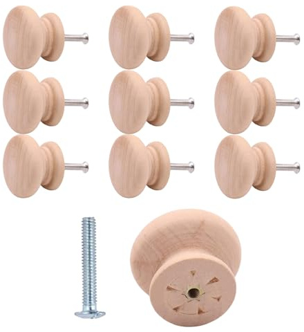 Poignee de Meuble Cuisine,10 Boutons de Placard en Bois avec Vis Forme Ronde en Forme de Champignon pour Tiroirs Armoires et Placards Installation Facile