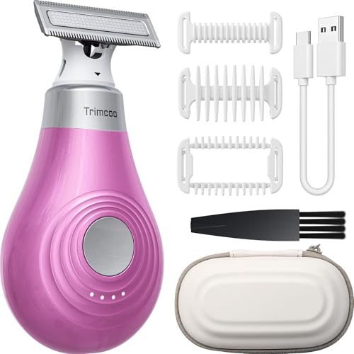 Trimcoo 2026 Nuovo Rasoio Elettrico Donna per Zona Bikini - Rifinitore Intimo Portatile e Senza Dolore, Mini Depilatore Viso e Corpo, Ricarica USB-C, Testina Wet & Dry Sostituibile, rosa