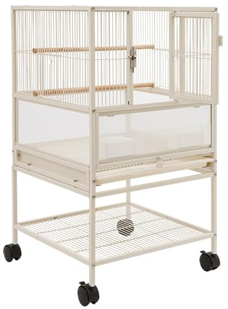 Jaula para pájaros grande con 4 ruedas, rectangular, 48,5 x 46 x 83 cm, independiente, jaula para loros, con 2 comederos y placa antideslizante para pájaros pequeños y medianos