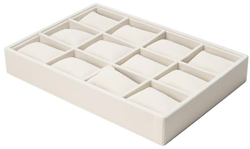 Otbushit Expositor de Pulseras, 12 Rejillas Organizador de brazaletes de Terciopelo Beige Soporte para Relojes Bandeja de joyería apilable para Relojes Pulseras Brazaletes de Jade