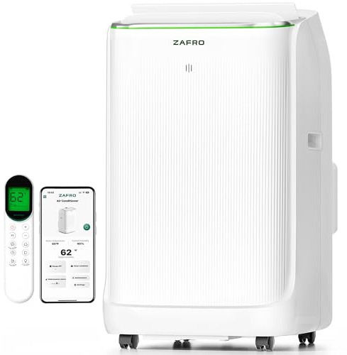 ZAFRO Smart Inverter Portable Air Conditioners, 16000 BTU (12000 BTU SACC) Dual Hose Portable AC Unit with Energy Saving/Ultra Quiet(42dB)/Drainage-free Cooling/APP/Remote for Multi-Scenario Use