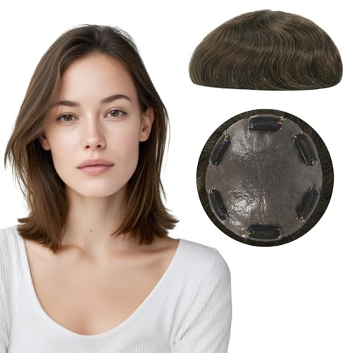 Zakya Toupet, capelli veri, trasparenti, base in poliuretano, 0,06 mm, sistema di pelle, 100% veri capelli umani, da donna, dimensioni: 10,16 x 10,16 cm