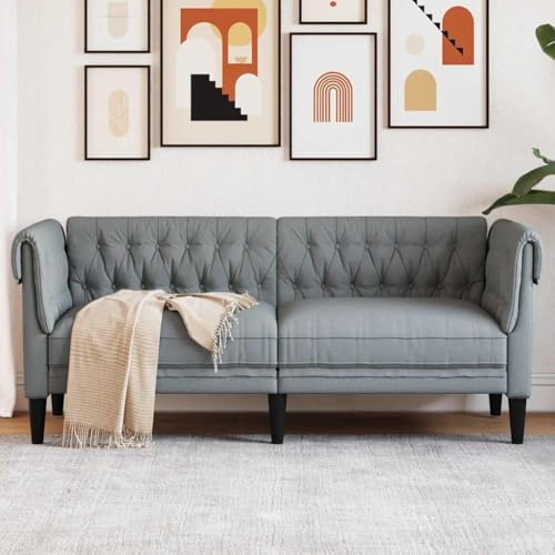 sephironlbb Divano Chesterfield a 2 posti, in tessuto grigio chiaro, 182,5 x 74,5 x 74,5 cm, con imbottitura in schiuma, comodo divano a due posti con gambe stabili, per lounge e