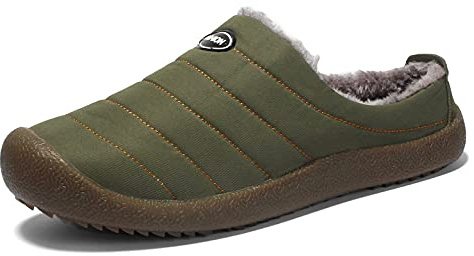 SMajong Winter Mens Slippers Warm Womens Waterproof Slip on Shoes Fur Lined Home Shoes Slippers Anti-Slip Outdoor Walking Shoes Size UK 6 Khaki