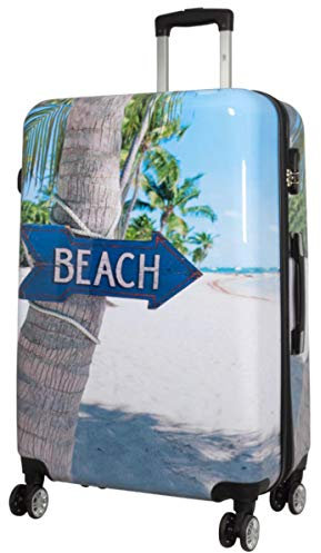 Warenhandel König Polycarbonat Hartschalen Koffer Trolley Reisekoffer Reisetrolley Handgepäck Boardcase Motiv PM (Summer Beach, Größe XL)