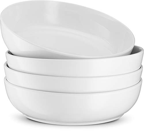 KooK Pasta Bowls, Ceramic Make, Perfect for Pastas, Salads, Desserts, Cereal, Set of 4, 40 oz (White)