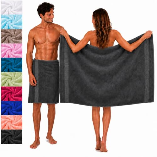 Betz 2 Stück Saunatücher Saunatuch Saunahandtuch Set Palermo 100% Baumwolle Frottier XXL Badetuch Strandtuch Größe 80 x 200 cm Farbe anthrazit