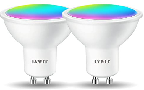 LVWIT Lot de 2 Ampoule GU10 Connectée Alexa 4.9W WiFi – Lampe connectée Alexa 350Lm équivalente 35W, Smart Ampoule LED compatible Google Assistant, sans hub, réglable blanc chaud/froid