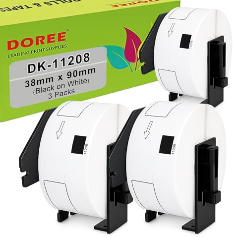 DOREE 3 Rotoli DK-11208 Etichette per indirizzi, Compatibili con Brother DK11208, 38mm x 90mm, Per stampanti Brother QL-500,QL-570,QL-700,QL-800,QL-1050,QL-1100(400 etichette per rotolo)