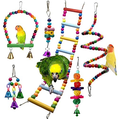 JasCherry Giochi per Uccelli 6 Pezzi con Giocattolo da Masticare e Altalena del Posatoi per Gabbia per Uccelli - Ideale Decorazione de Voliera e Giocattoli de Campanelle per Pappagalli, Fringuelli #2