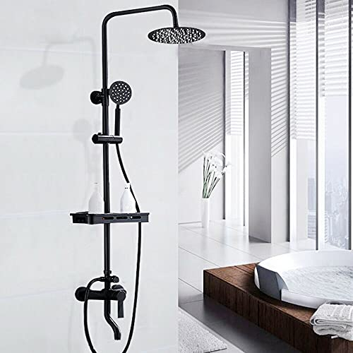 Duschsystem, Retro Schwarz Regendusche Rund Duscharmatur Duschgarnitur Überkopfbrauseset mit Handbrause Duscharmatur Chrom