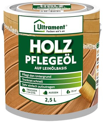 Ultrament Holz Pflegeöl 2,5 L Douglasie | Pflegeöl für Hartholz-Außenflächen | schützt vor Vergrauung durch UV-Strahlung & erhält Holzoptik