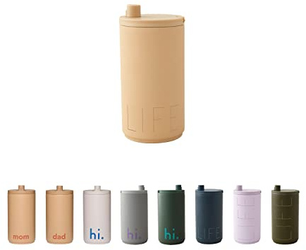 Design Letters termosmugg 350 ml | Kaffemugg To Go läckagesäker | Termosbägare kaffe To Go BPA/BPS-fri | Kaffe-To Go mugg | Termosbägare i rostfritt stål med enkel öppning/stängning lock