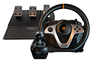 KROM K-WHEEL PRO – Professionelles Gaming-Lenkrad mit Pedalen, Schalthebel, integrierten Schaltwippen, 3 einstellbaren Empfindlichkeitsmodi, kompatibel mit PC, PS3, PS4, Xbox One und Switch – Schwarz