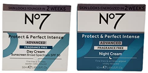 No 7 Protect and Perfect Advanced Fragrance Free Face Cream - Day and Night Bundle - 1.69 fl oz Each - Fragrance Free Day and Night Cream by No 7 - SPF 30 in Day Cream