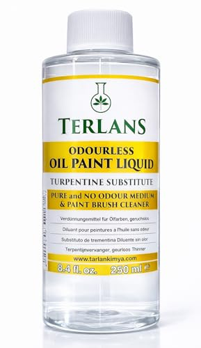 TERLANS Professional Odorless Oil Paint Thinner 250 ml (8.4 Fl.Oz.) – Controlled and Smooth Dilution, Completely Odorless Turpentine Substitute for Painting