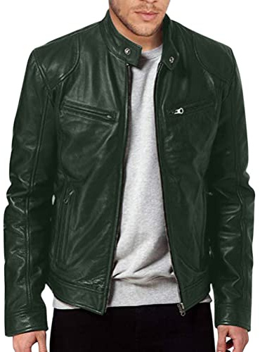 Oanviso Homme Veste en Cuir Loisirs Jacke Cuir PU Mode Manteau Manches Longues Veste avec Zip Couleurs Unies Moto Blouson Col Montant Printemps Veste avec Poches