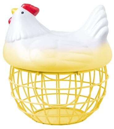 Cesta para Huevos de Gallina, Cesta de Almacenamiento de Huevos de Cerámica, Tapa de Cerámica en Forma de Pollo, Cesta de Hierro, Estuche Organizador, Contenedor para Cesta de Huevos para(Amarillo)