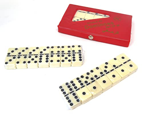 Boîte de voyage professionnelle avec 28 dominos 5 x 2,7 x 0,9 cm (rouge)