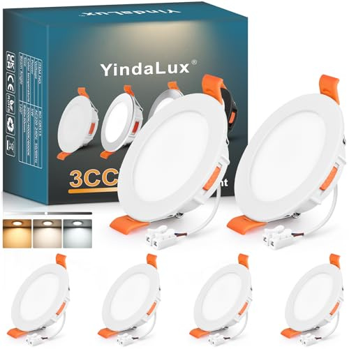 YindaLux Faretti Led da Incasso per Cartongesso, 5W 550LM IP44 Faretti LED Soffitto Dimmerabile, 3000K 4000K 6000K Regolabile Faretti da Incasso 230V Diametro Foro Ø65-75mm, Bianco, Set di 6