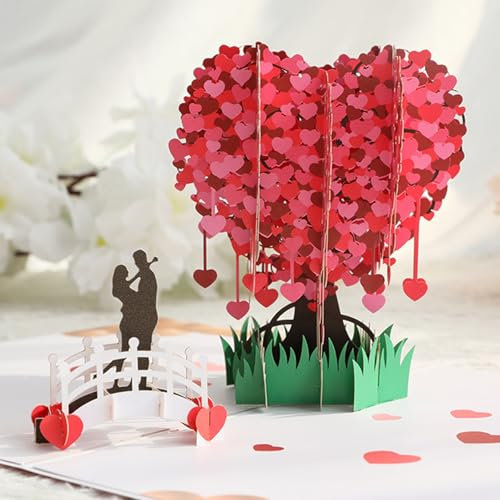 3D Karte für Valentinstag,Pop Up Karte für Geburtstag, 3D Liebesbaum Valentinstag Karte, Romantic Klappkarte mit Umschlag für Valentinstag, Hochzeit, Jubiläum, Geburtstag, Weihnachten