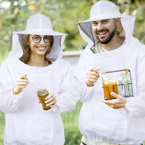 Gulfmew 2 Stück Imkerjacke mit Hut Professional Imkereibedarf Imkeranzug mit Imkerhut Schutzbekleidung für Imker Schleier für Beekeeper Männer und Frauen Schutz mit Reißverschluss, Weiß