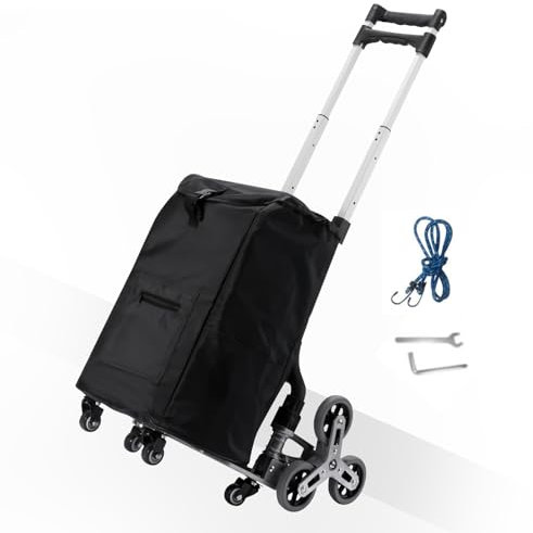 Carretilla Sube Escaleras Plegable, con Cuatro Ruedas Pequeñas Universales de 360° y 2 Piezas de Ruedas de Cristal, Mango Ajustable hasta 100 kg, Adecuada para Subir Escaleras, Mover, Transportar