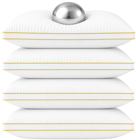 Rohi Gusseted Box Pillows 4 Pack Hotel Quality | 2” Thick Box Design with Extra Down Alternative Filling | Medium Firm Support for Side & Back Sleepers | Breathable & Hypoallergenic UK Made (45×70 cm)