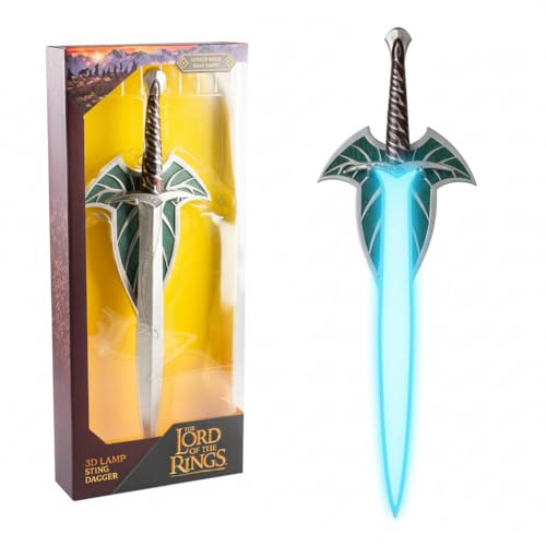 Lampara El Señor de los Anillos - Lampara pared SIN Cable, Figura Daga Dardo con LUZ LED (Incluye Anclajes) Decoración habitación: El Señor de los Anillos Regalos Merchandising (Bateria recargable)