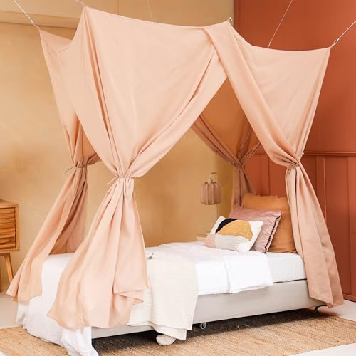 Ciel de Lit Nougat | Baldaquin Rectangulaire pour Lit Simple | Moustiquaire Décoration Chambre Adulte & Ado | Disponible en Plusieurs Tailles & Couleurs