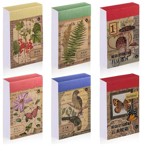 Vintage Botanische Aufkleber Set - 6 Bücher mit 300 Stück Aesthetic Sticker für Scrapbooking, Bullet Journal, Tagebuch & DIY. Inkl. Vögel, Schmetterlinge, Pflanzen. Washi-Papier