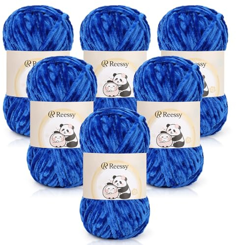Reessy Chenille Yarn 600g, Soft Chunky Wool for Knitting&Crochet-Royal Blue | Super Soft Fluffy Velvet Yarn, Chunky Knitting Wool Thick Yarn for Crochet Blanket, Amigurumi, Handbag, Hat, DIY Crafts