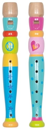 goki 61846 - Flauto da gioco in legno, 4 pezzi, 2 rosa, 2 blu, per bambini dai 5 anni in su, design retrò, lunghezza 20 cm