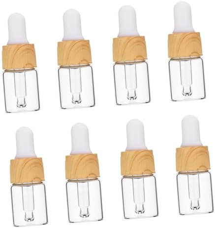 Ipetboom 8pcs Glass Dropper Bottles with Wood Grain Design Refillable Essential Oil Storage for Travel Portable Precision Dispensing Bottles for Aromatherapy Lotion Muscle Liquid