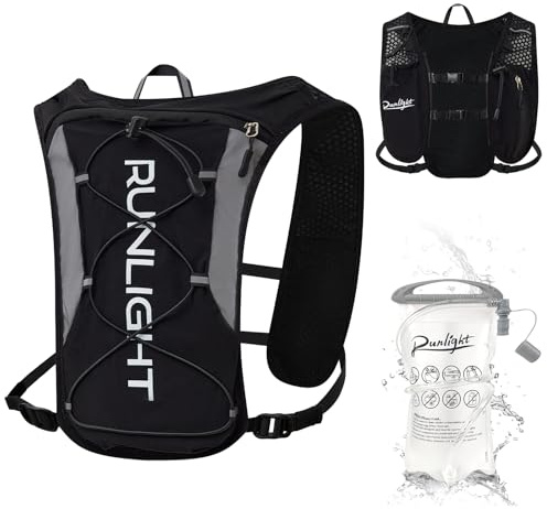 Running Vest Women Men,ight Reflective Hydration Vest Pack with 1500ml Soft Water Bottle,Adjustable Hydration Vest For Hiking Trail Cycling Marathon（Black）