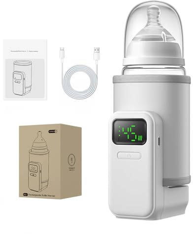 Portable Bottle Warmer, Even Heating with 6 Temperature Gears & Digital Display,Rechargeable Milk Heating Sleeve,Bottle Keep Warmer for Breast Milk/Formula Warming for Travel Home Outdoor