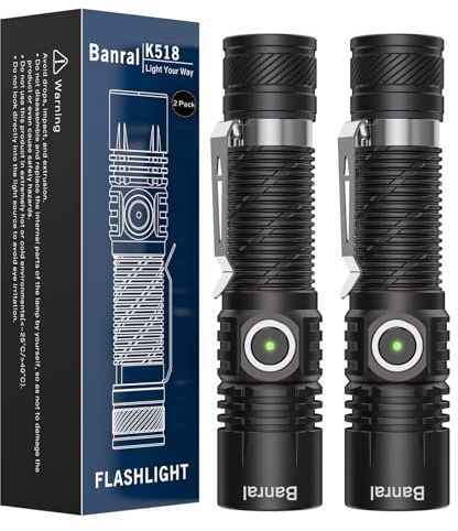 Banral Rechargeable Tactical Torch, High Lumens Small Mini USB-C LED Torch, Compact EDC Pocket Torch, 4 Modes & Memory Function, Waterproof Small Flashlight for Home, Camping, Emergency