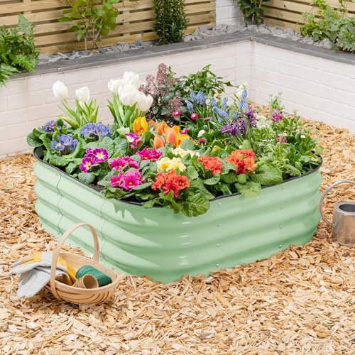 CHRISTOW Square Raised Garden Bed, Sage Green, 90cm x 90cm | Galvanised Steel Construction, Raised Design for Healthy Growth, Open Base for Drainage, Removable Protective Rubber Rim