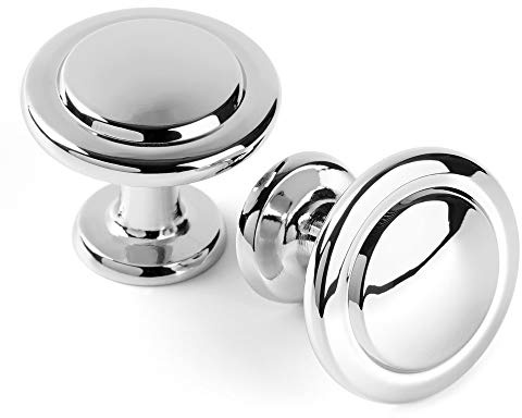 KOOFIZO Round Cabinet Knobs Polished Chrome Cabinet Pulls, Dia. 1-1/4 Inch, 10 Pack Chrome Drawer Knobs for Kitchen Cabinets 1960 Drawers Dresser Cupboard Bedroom Bathroom