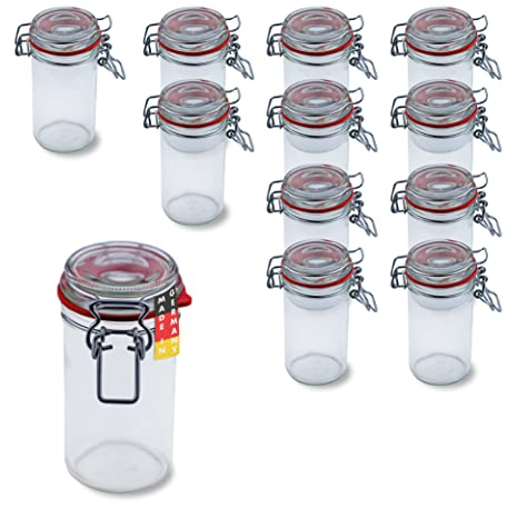 BAUER Flaschenbauer - Lot de 12 bocaux en verre à étrier métallique de 277 ml - Peuvent être utilisés comme bocaux de conservation et de fermentation - Pour le rangement - Bocaux étroits à remplir -