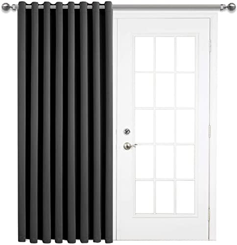 AMEHA Blackout Curtains for Living Room - Single Pair Thermal Door Curtain - Super Soft 66 x 84 Inch Drop Grey Eyelet Curtains for Bedroom with Tieback, 1 Panel