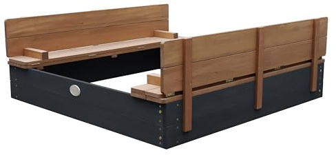 AXI Ella XL Arenero de Madera con Tapa | Arenero con Banco y Tapa para ninos en Antracita y Marron | 120 x 120 cm.