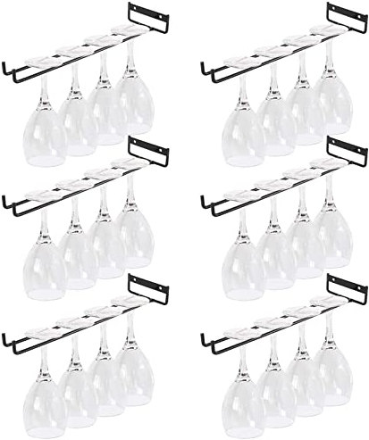 JMIATRY 6 Pack Wine Glass Rack, Wall Mounted Wine Rack, 11 Shelf Wines Cup Display Stand, Metal Hanging Wines Glass Holder Great for Bar and Kitchen, Black