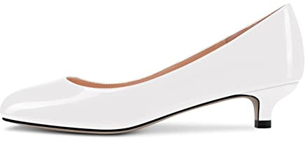 Castamere Femmes Kitten Aiguille Bas Talon Heel Rond Fermé Bout Escarpins Slip-on Classique Cute Dress Chaussures Blanc 40 EU