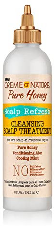 Creme of Nature, Pure Honey Scalp Refresh, Soin Nettoyant Sans Rinçage pour Cuir Chevelu et Coiffures Protectrices, Soin pour Cheveux Bouclés Frisés Crépus, Nettoie Purifie Rafraîchit, Flacon 235ml