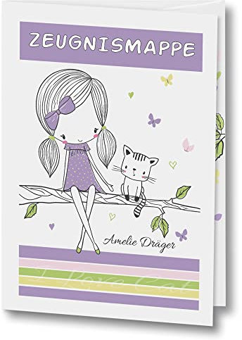 Stammbuchshop Zeugnismappe mit Name Unterschriftenmappe personalisiert Lady Cat A4 Schule Mädchenmappe Katze