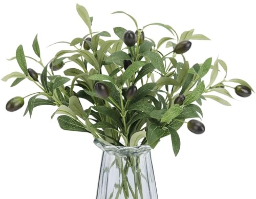 Erlandens 10pcs Faux Olive Leaves Stems 10” Tall Artificial Plants Olive Tree Branches for Small Vase Tabletop Greenery Decor for Home Office Wedding Party (Vase Not Included)